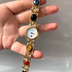 Multi color Gemstone Watch with White Dial
